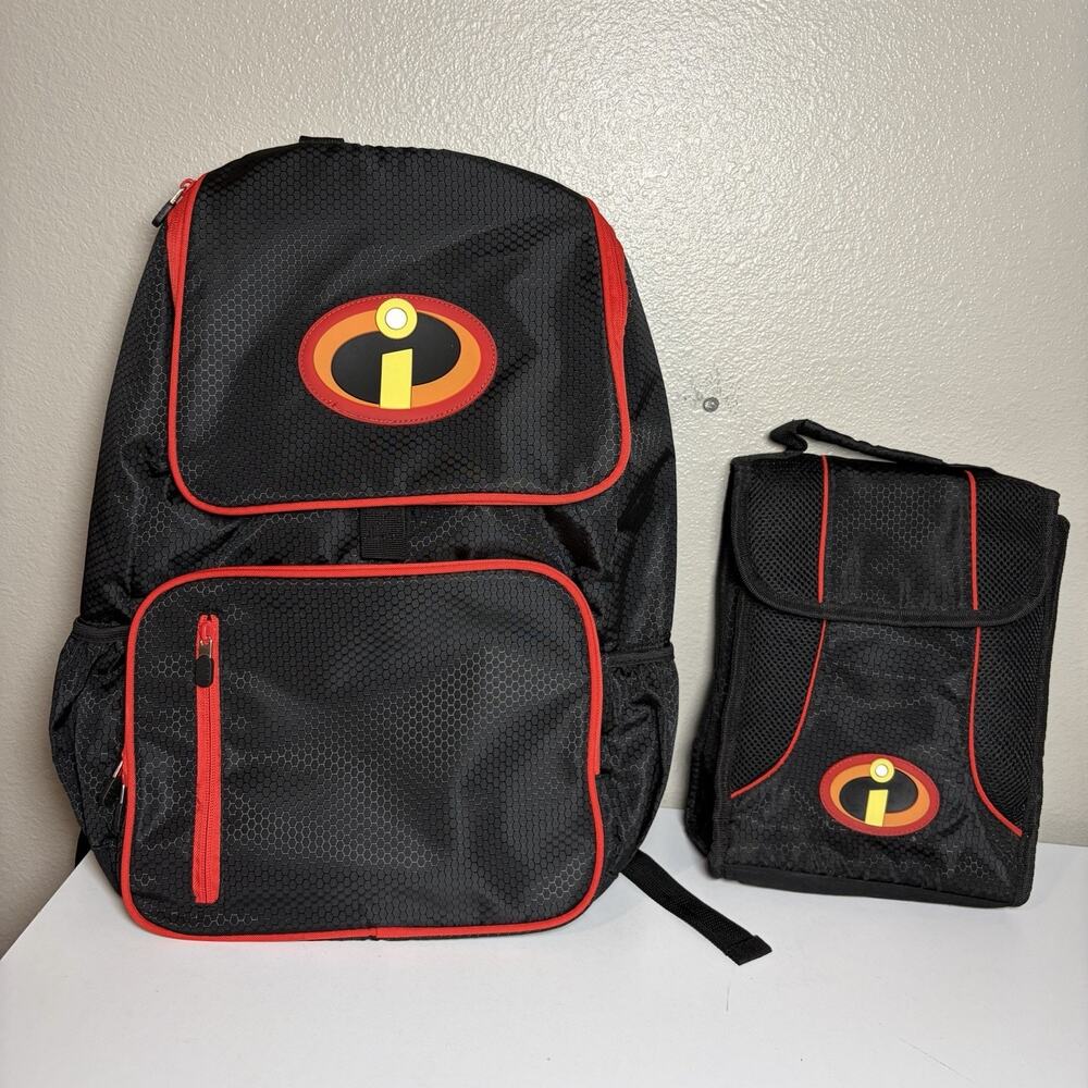 Disney Pixar Incredibles Backpack & Lunch Bag Black Red